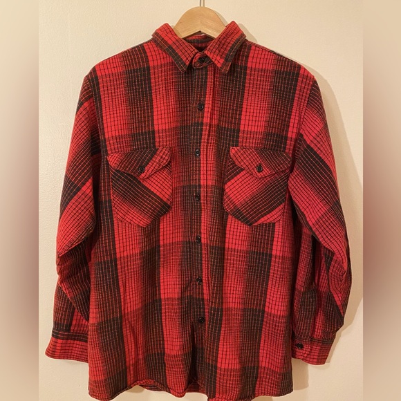 Osh Kosh Long Sleeve Flannel Check Shirt Made in USA Men's XL cotton red type Vintage Second Hand